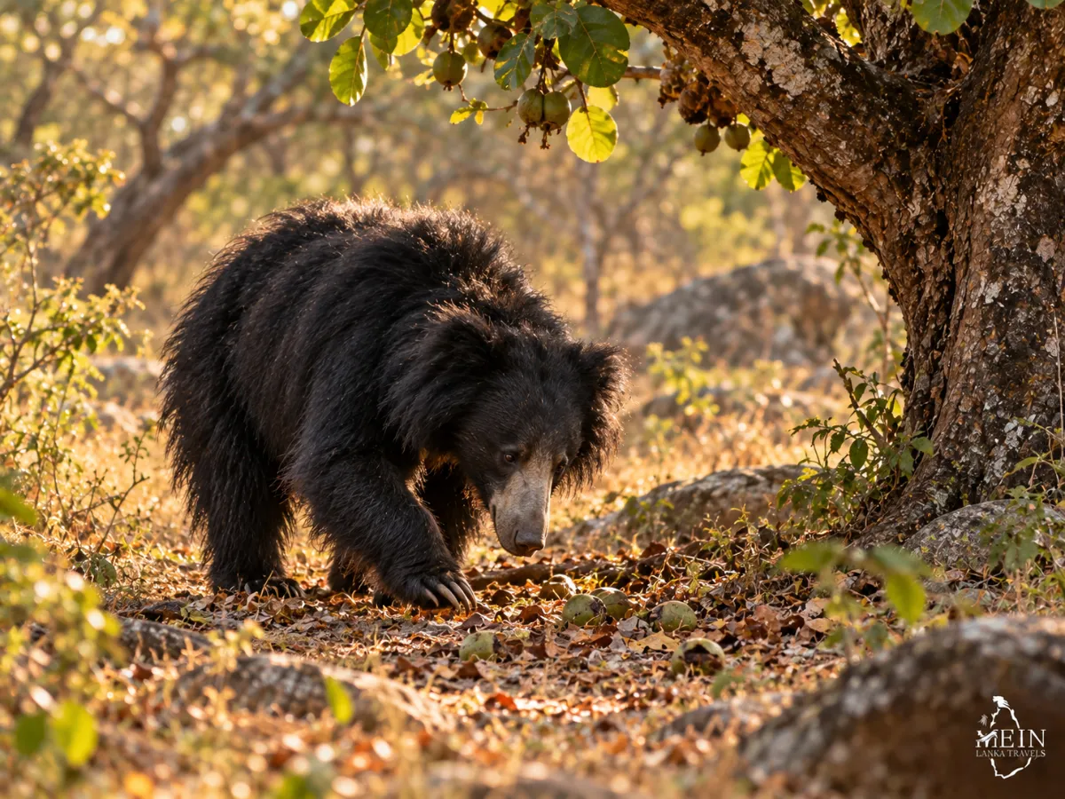 sri-lankan-sloth-bear-foraging-at-sunset